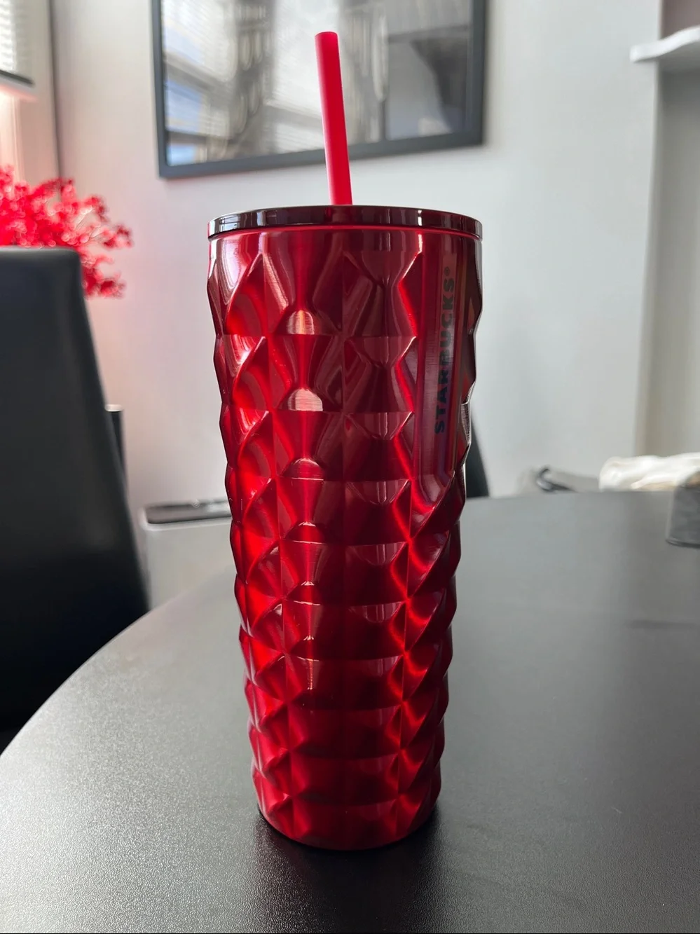 Starbucks Red Stainless Steel Tumbler + Blue Candy Cane Reusable Hot Cup, NEW